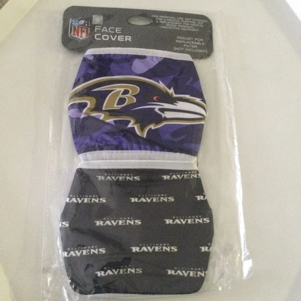 FOCO NFL BALTIMORE RAVENS 2 PACK FACE COVERINGS MASKS PURPLE BLACK UNISEX NWT